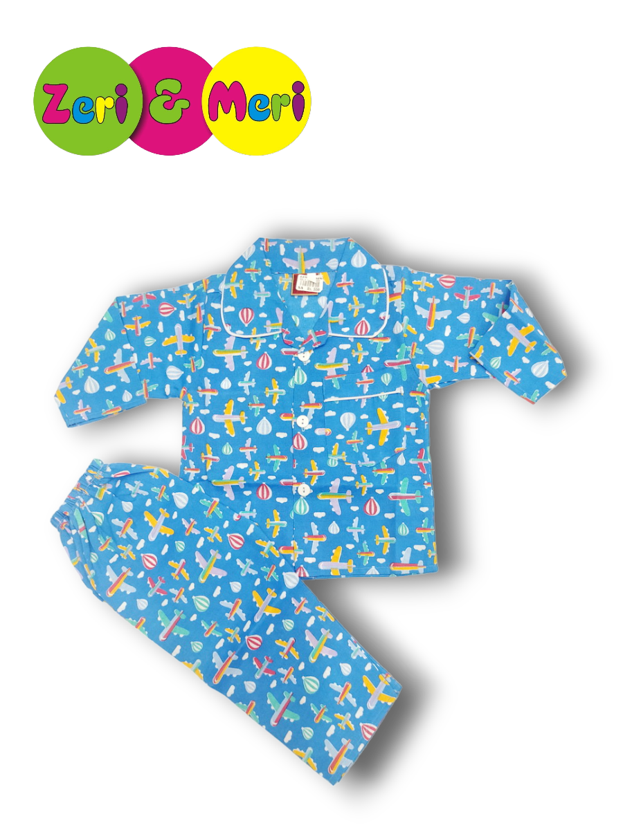 Night suit 1 to 4 years in 100% Cotton Aeroplane 2 Night suit cotton aeroplane 1 to 4y blue