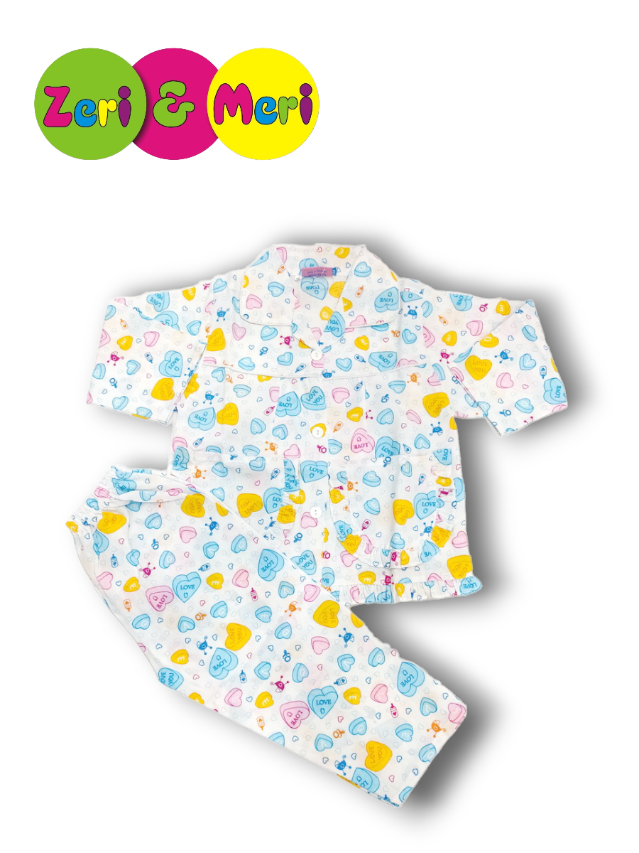 Night suit 1 to 4 years in 100% Cotton Hearts 1 Night suit cotton hearts 1 to 4y