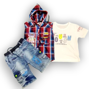 3 pcs mehroon check suit 1 to 4y